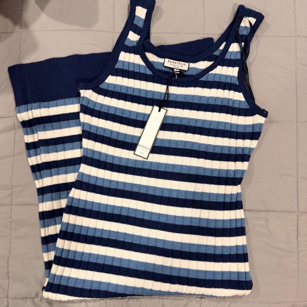 Bagatelle Blue and White Striped Sweater Dress